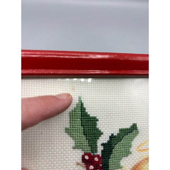 Set Of 2 Vtg Ruth Morehead Angel Complete Cross Stitch Framed Art Red Frames - Picture 4 of 7